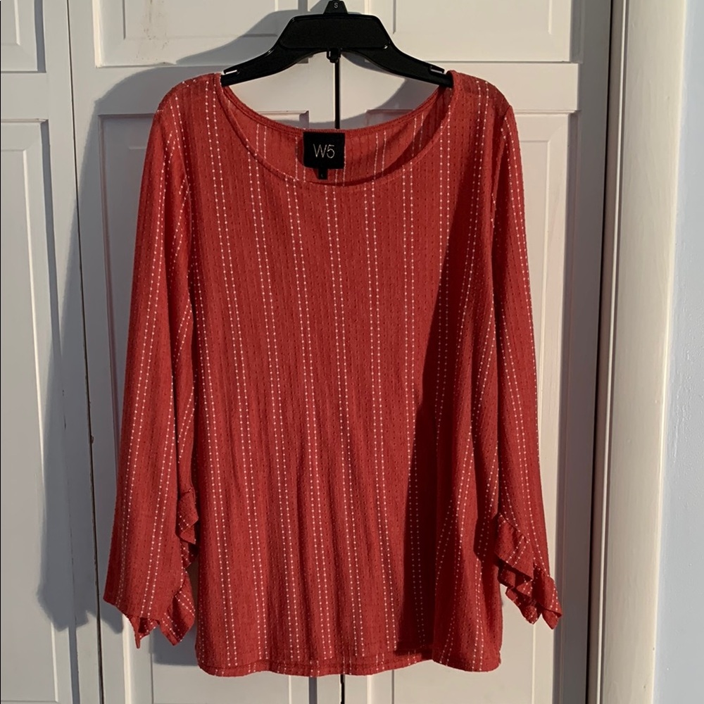 Anthropologie W5 Coral Blouse Relaxed Fit Ribbed Style EUC